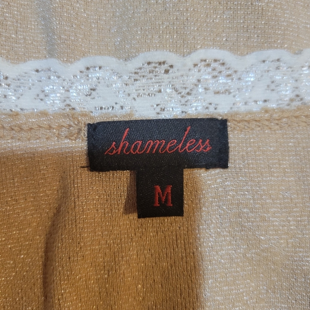 Shameless Tan And White Y2k Feminine Lacey Romantic Sparkly Top | Medium - Picture 6 of 8